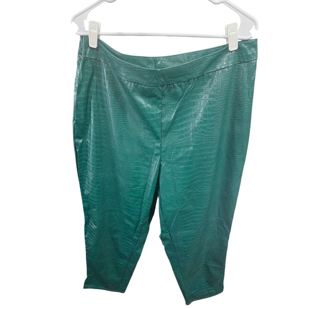 Green Faux Leather Croc Pants - SHEIN - 1XL